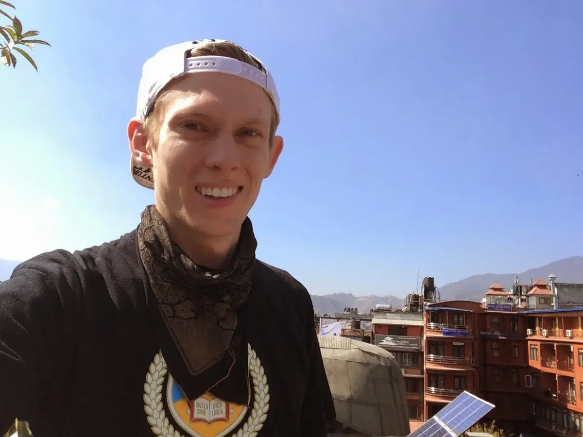 Rooftop portrait with Kathmandu buildings in the background