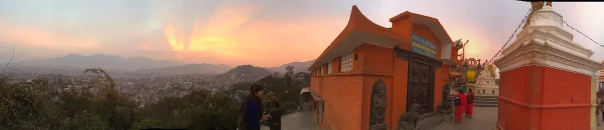 Sunset panorama over the Kathmandu valley from the temple
